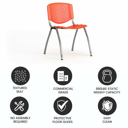 Flash Furniture HERCULES Series 880 lb. Capacity Orange Plastic Stack Chair with Titanium Gray Powder Coated Frame RUT-F01A-OR-GG